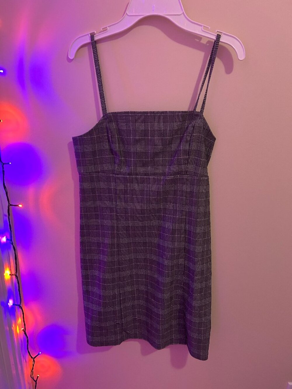 Grey Strapped Checkered Dress